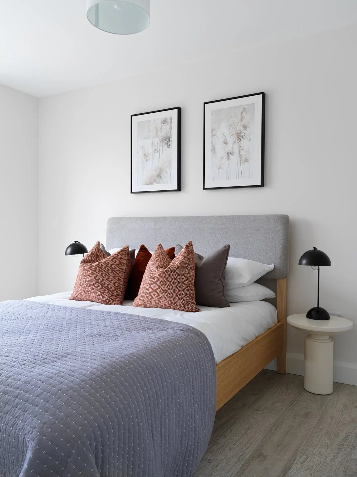 oak and grey headboard 