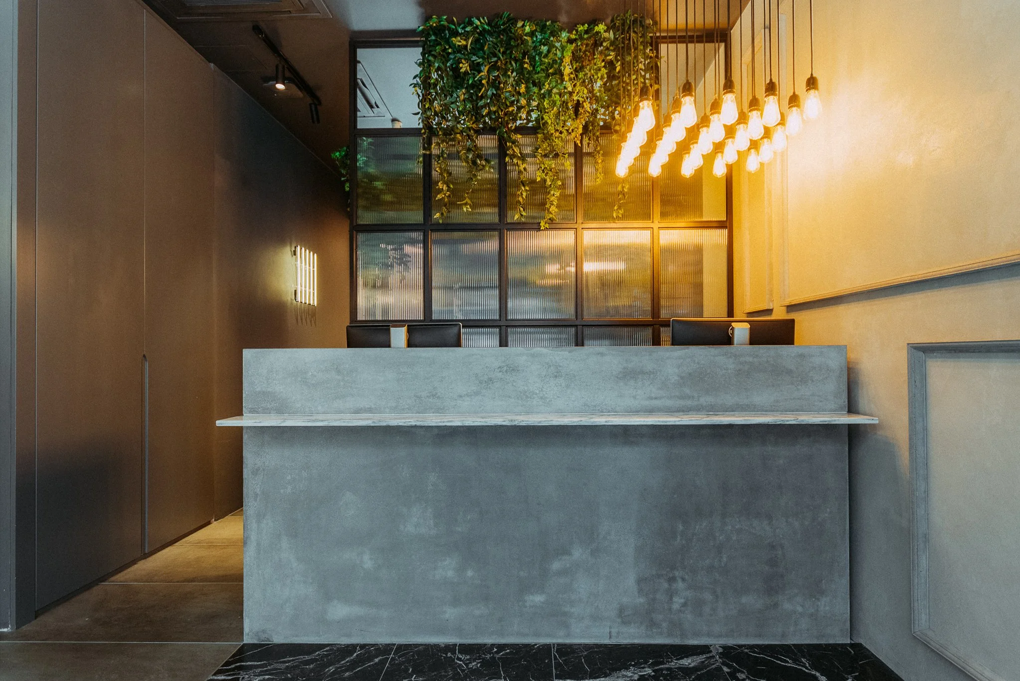 concrete reception area of beauticians