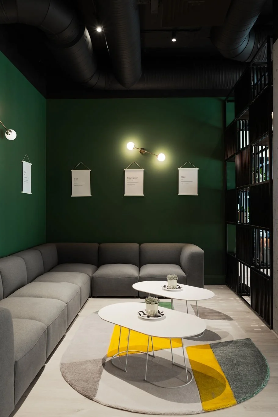 dark green cosy co-living relaxation space