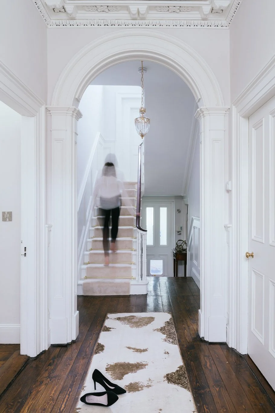 pastel violet & white stairwell