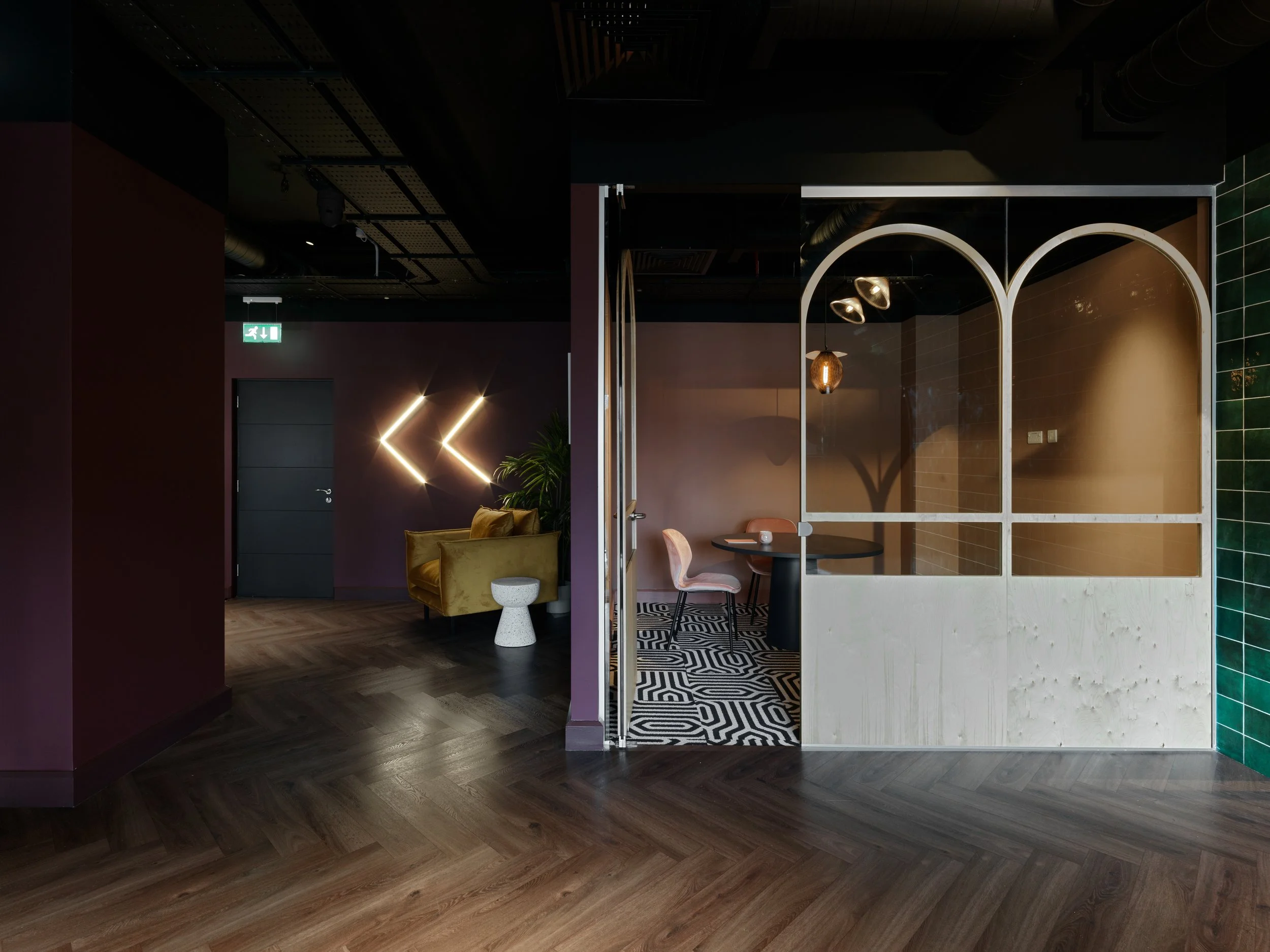 dark and moody co-working space and offices