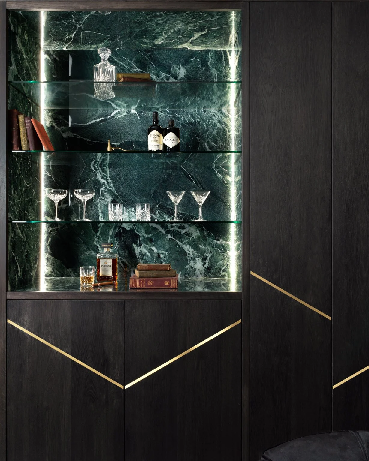 Black drinks cabinet with marble & gold inlays
