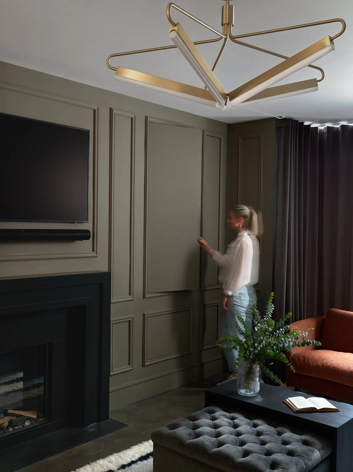 sage green interior design living room