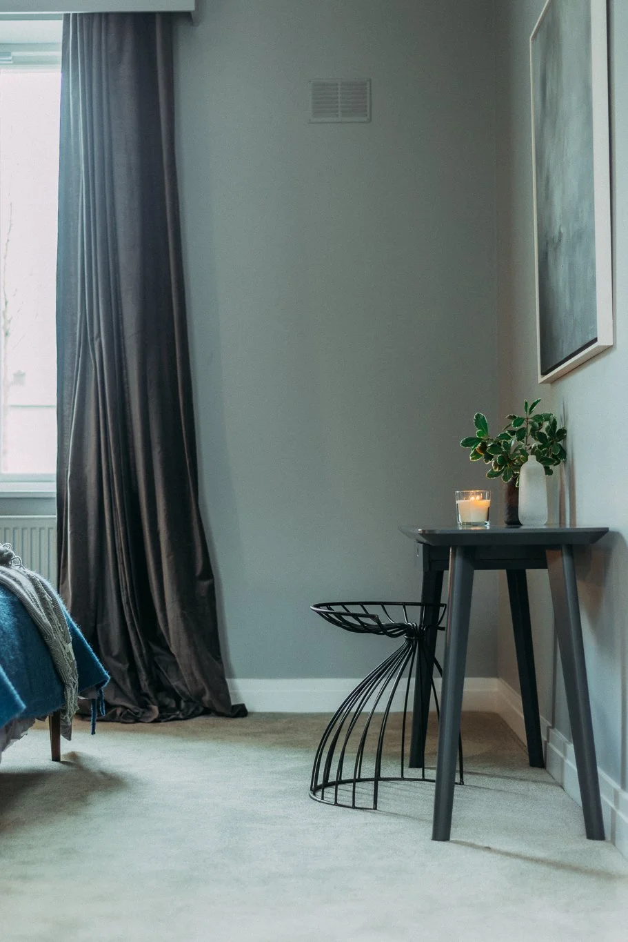 cool blue bedroom table