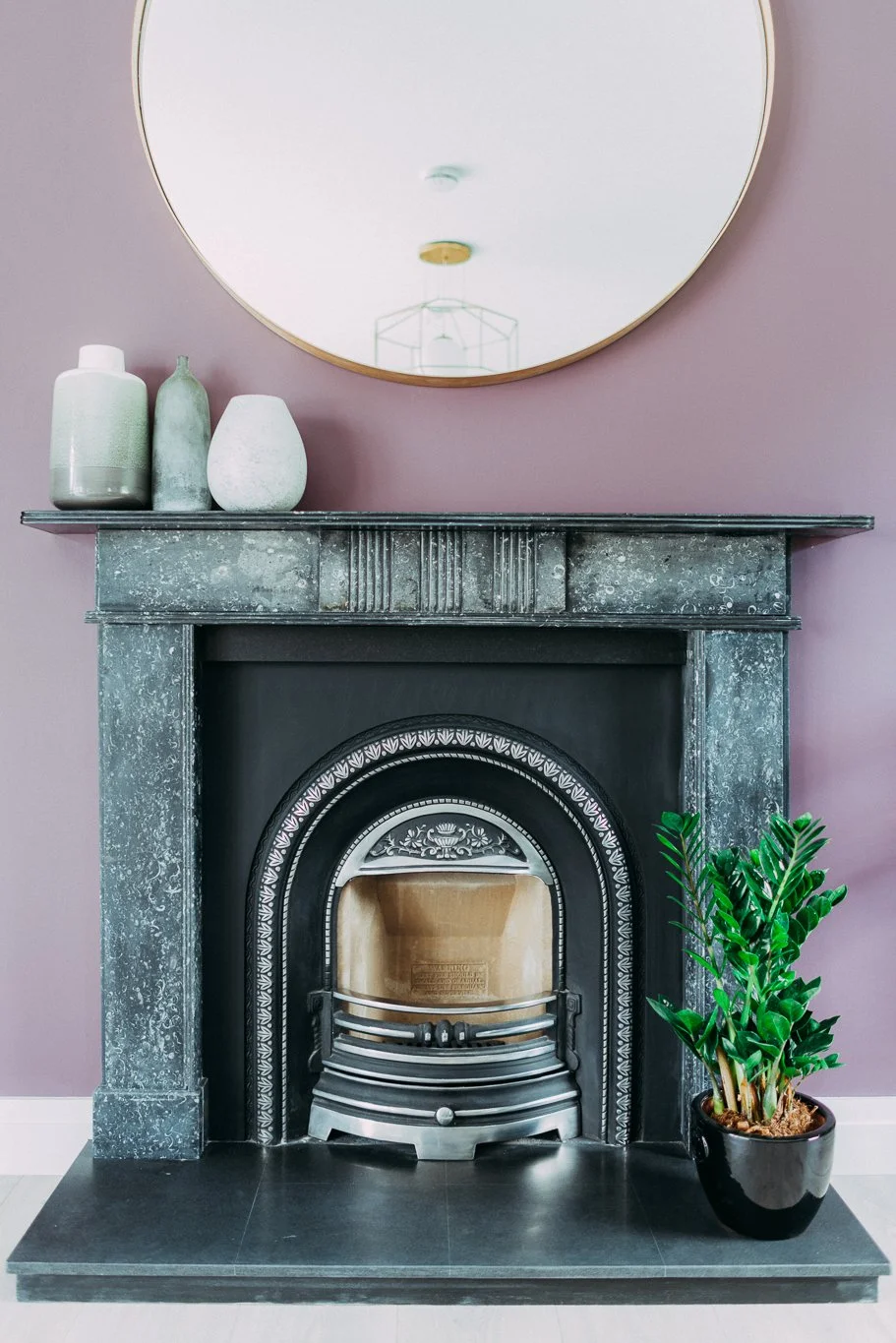 plum coloured fireplace