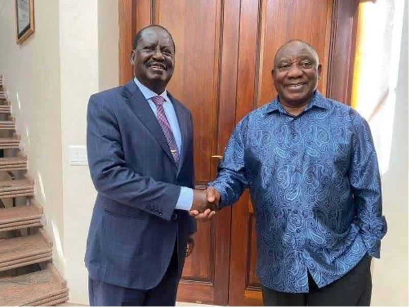 Kenyan main opposition Raila Odinga with South African president Raila Odinga. Picture: Dennis Itumbi. 2023.