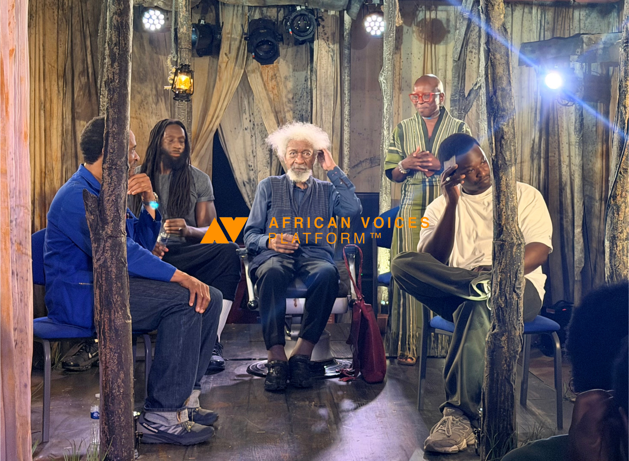 Professor Wole Soyinka visited the set of The Swamp Dwellers at Utopia Theatre in Sheffield. July 2026. Visuals: African Voices Platform