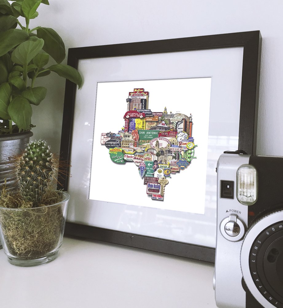San Antonio - Texas Shaped Photomontage Collage