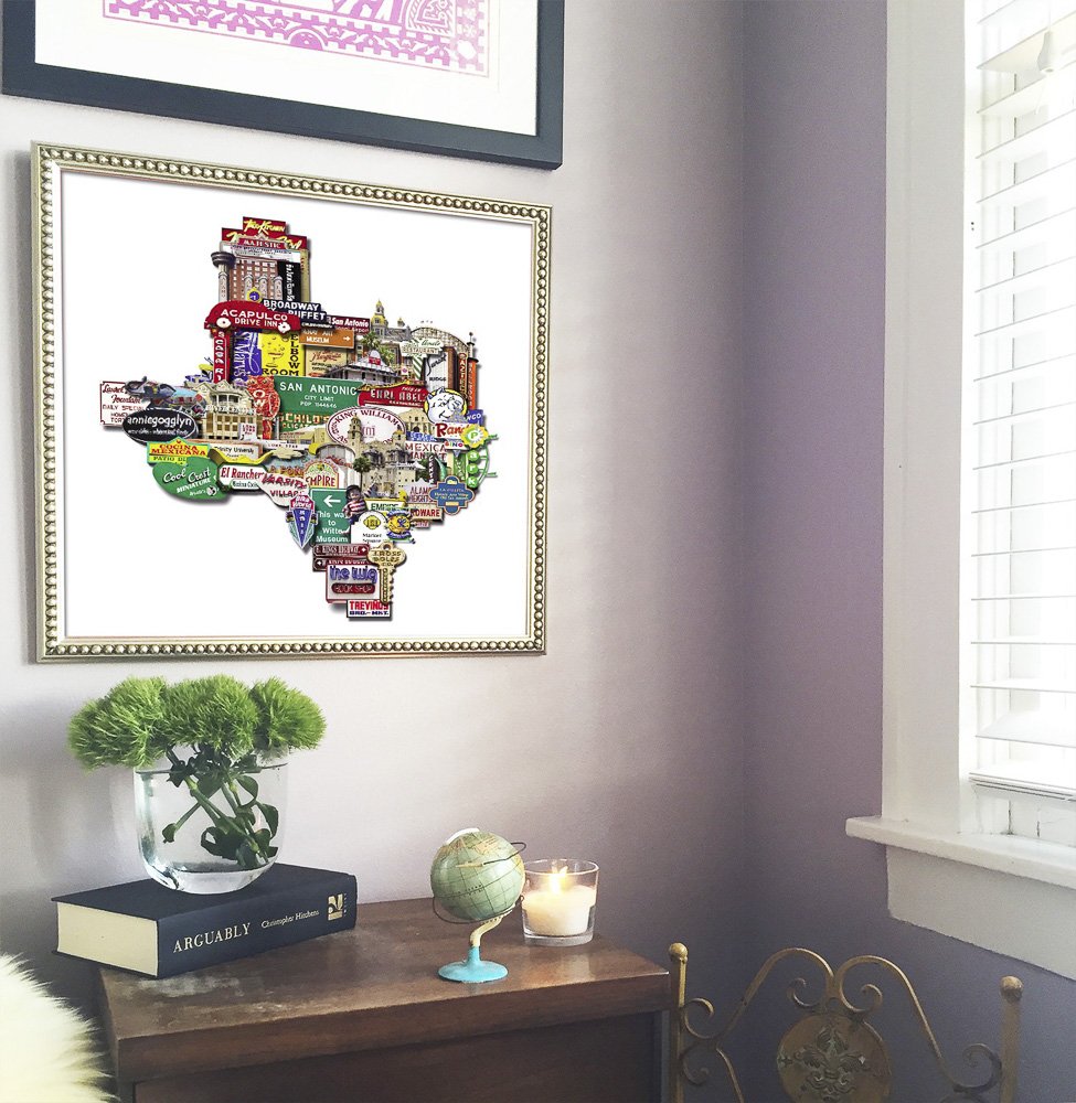 San Antonio - Texas Shaped Photomontage Collage