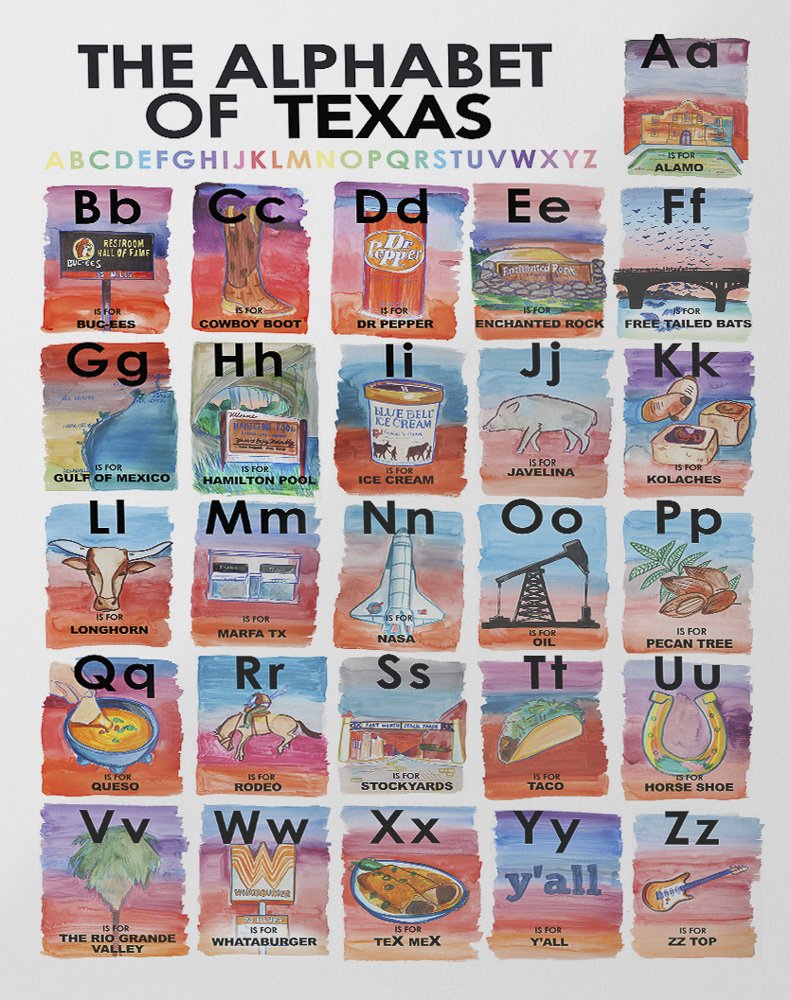 The ABCs of The Texas Alphabet Art Print