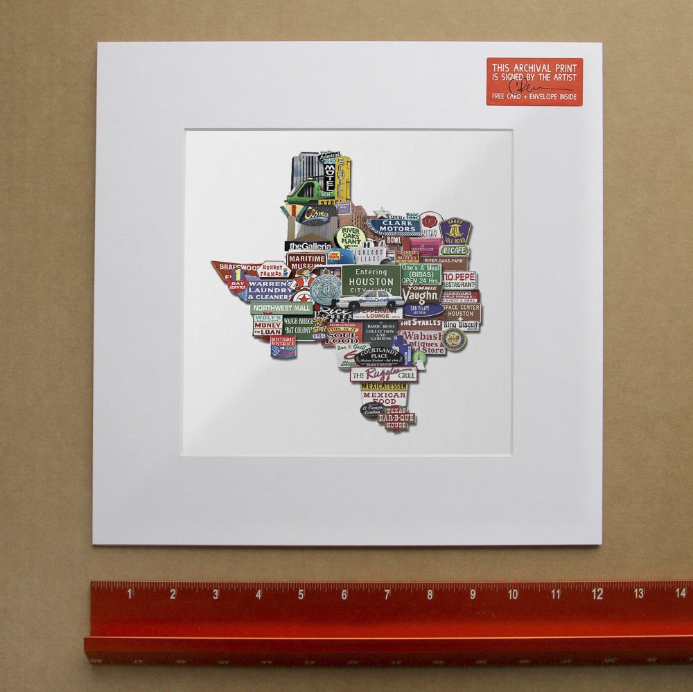 Houston Texas Shaped Photomontage Collage Print