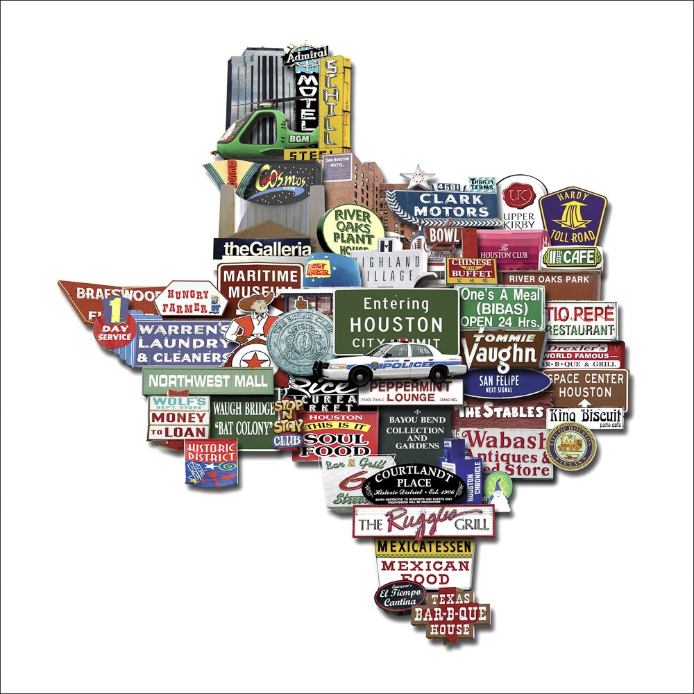 Houston Texas Shaped Photomontage Collage Print