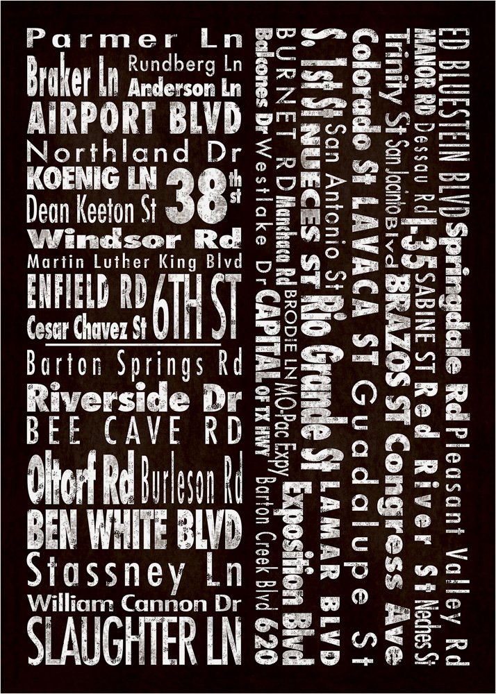 Austin Street and Highways - North South East West Art Print