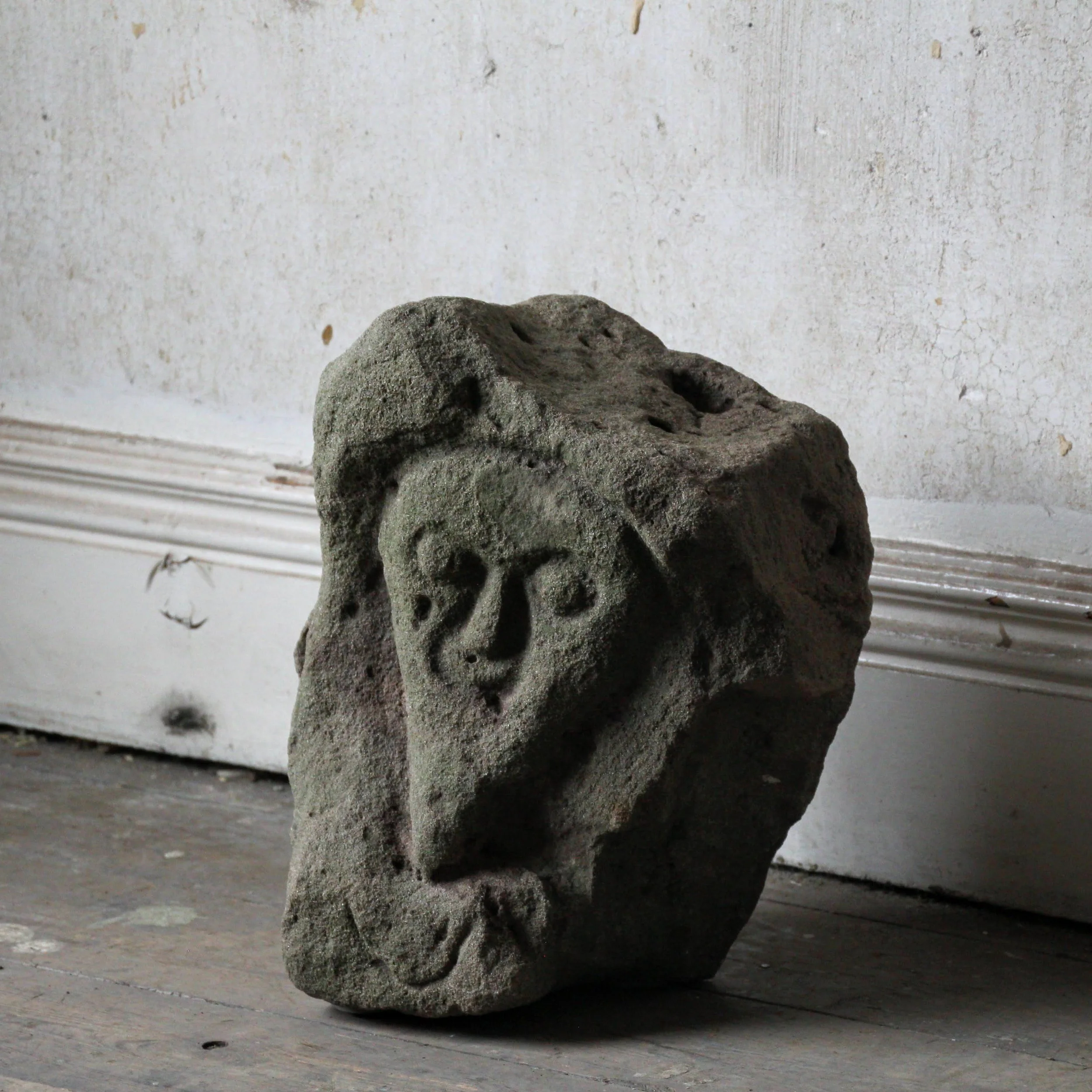 Large late medieval carved stone grotesque head, Lord Sefton's estate ...
