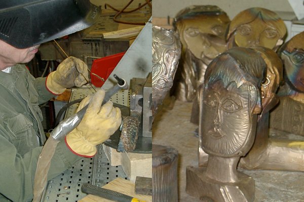 I am not a welder. I removed all the investment materials and bead blasted to prepare them for Ike to cut off all of the spruing systems, and weld the top caps back into place. The spruing systems, completely cleaned with bead blasting, will go back