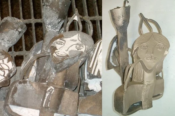 Bronze is very fragile until it is completely cool. It is best to wait until the next day to avoid any heartbreaking loss. The pieces then undergo a lot of hard work with breaking off the ceramic shell to expose the full bronze which is then bead bla