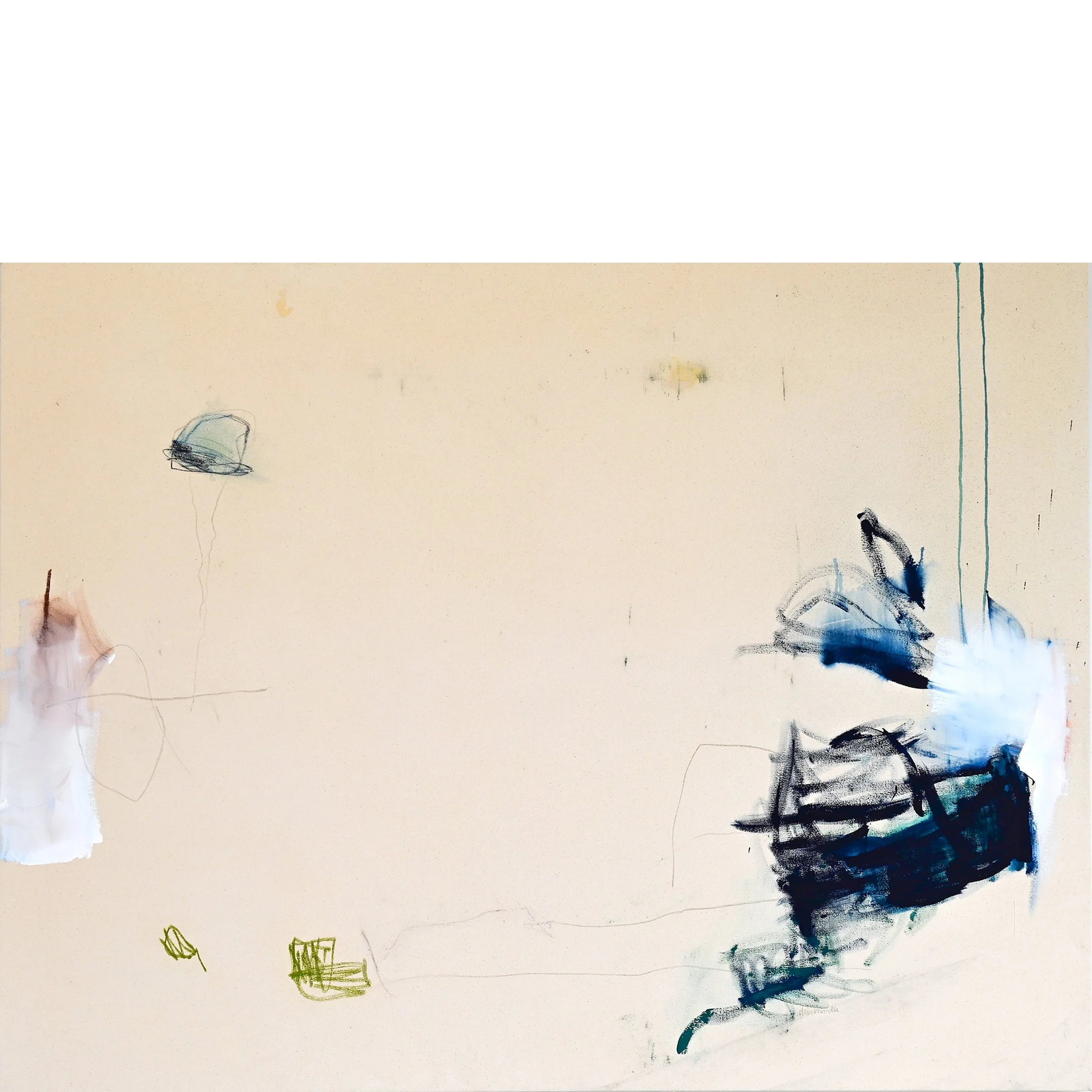 I the butterfly, you the dreamer, original abstract oil and mixed media painting by Chris Brandell featuring layered warm neutral tones, expressive gestures, and textured surfaces.