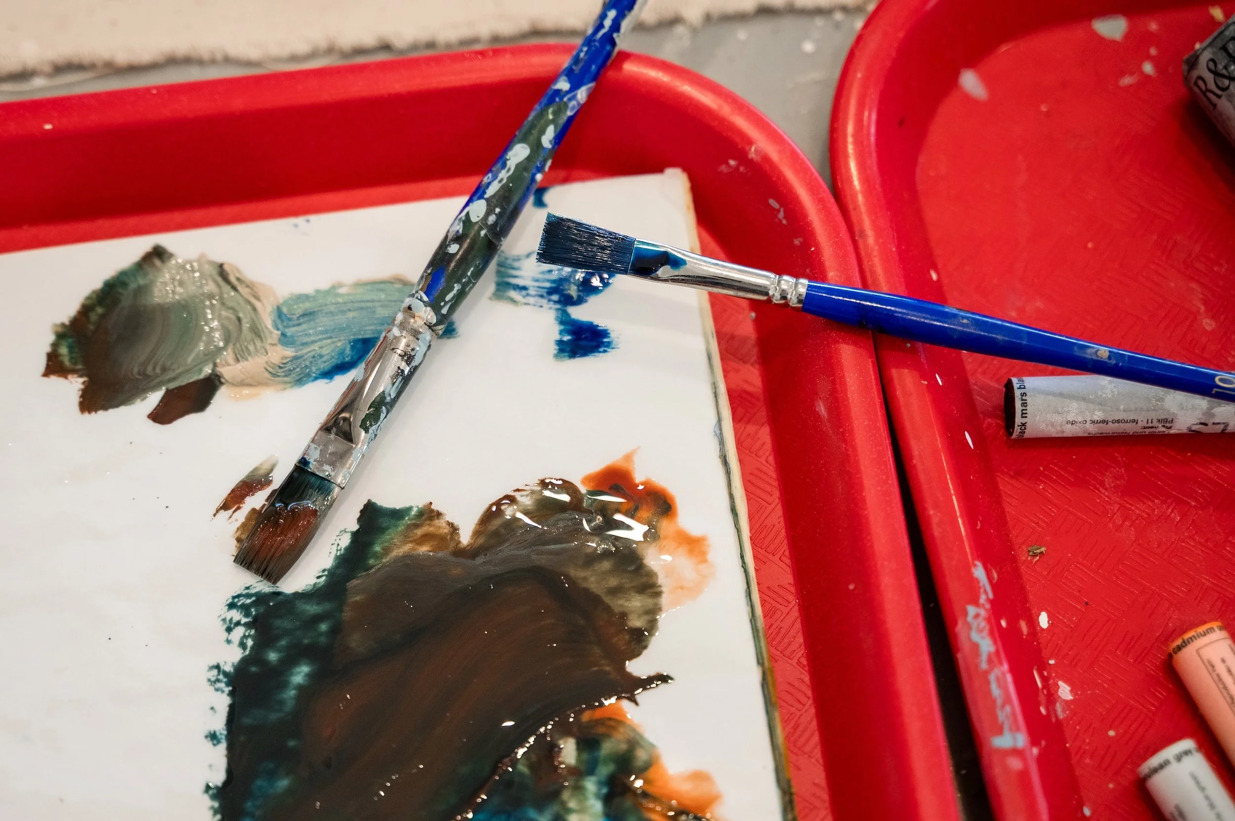 abstract artist chris Brandell's wet paint brush and palette