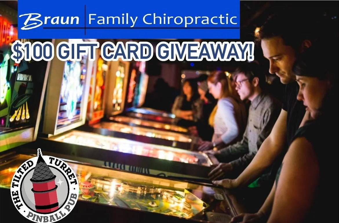 🧷🏐 GIVEAWAY ALERT 🧷🏐 Braun Family Chiropractic is giving away a $100 gift card to the #tiltedturretpineballpub , Thunder Bay&rsquo;s only pinball pub.  Enjoy amazing pub food all while playing a few rounds of new and classic pinball machines.  Lo