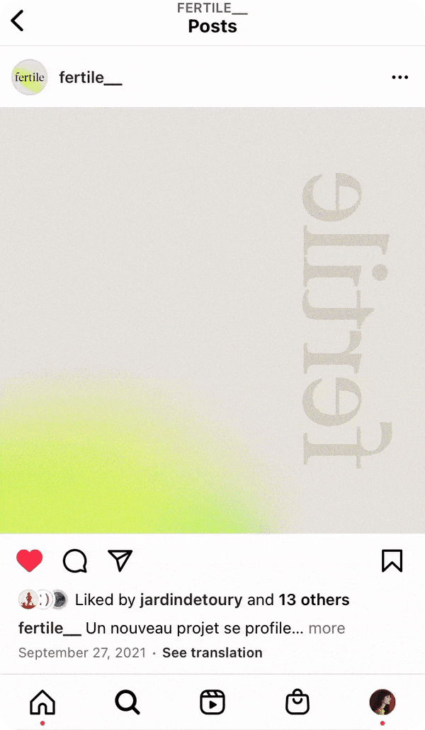 Animated scroll of instagram posts for art gallery Fertile - Design by Marie de Beaucourt