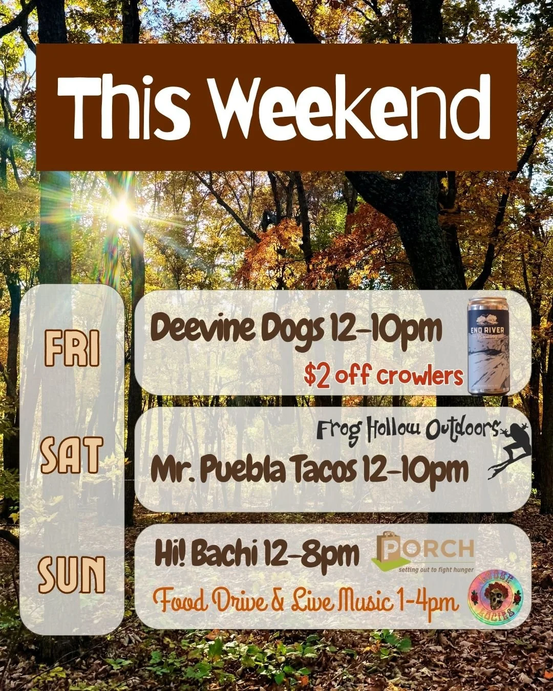 Good morning friends, and Happy Thursday! We have a beautiful weekend ahead here at #ERB, with incredible weather, food trucks and events. 🌄 Tomorrow, we will be having a Crowler SALE for the entire day so come on down and start stocking up on our t