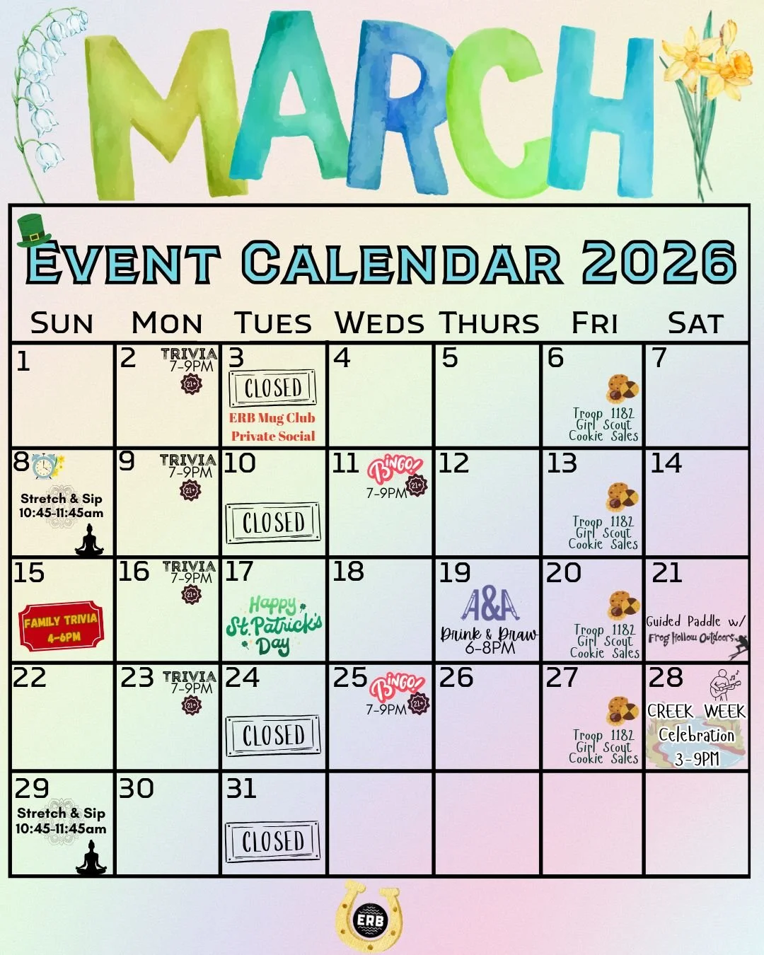 March sure came in hot and fast!! We have a beautiful month planned for y'all here at ERB; we can't wait to see you and get this spring season kicked off. 🌼 Check out our monthly calendar for upcoming festivities. 

#FindYourEno #hillsborough #chape