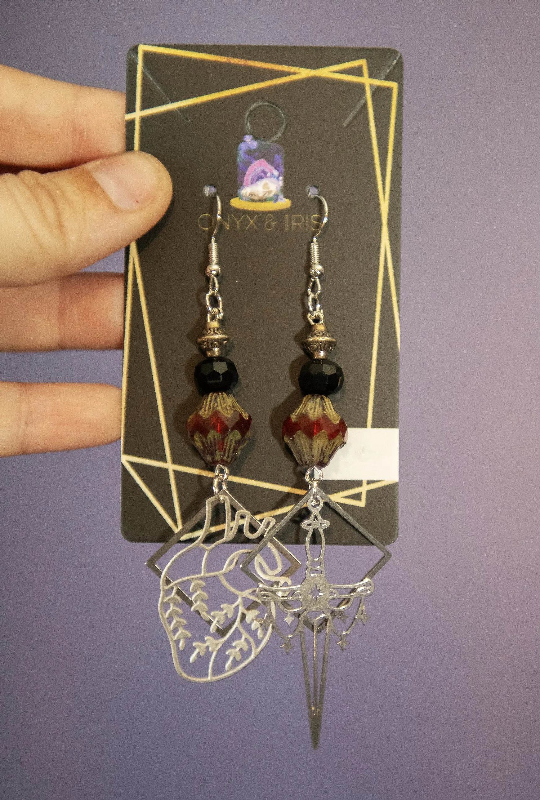 Silver Heart & Dagger Earrings