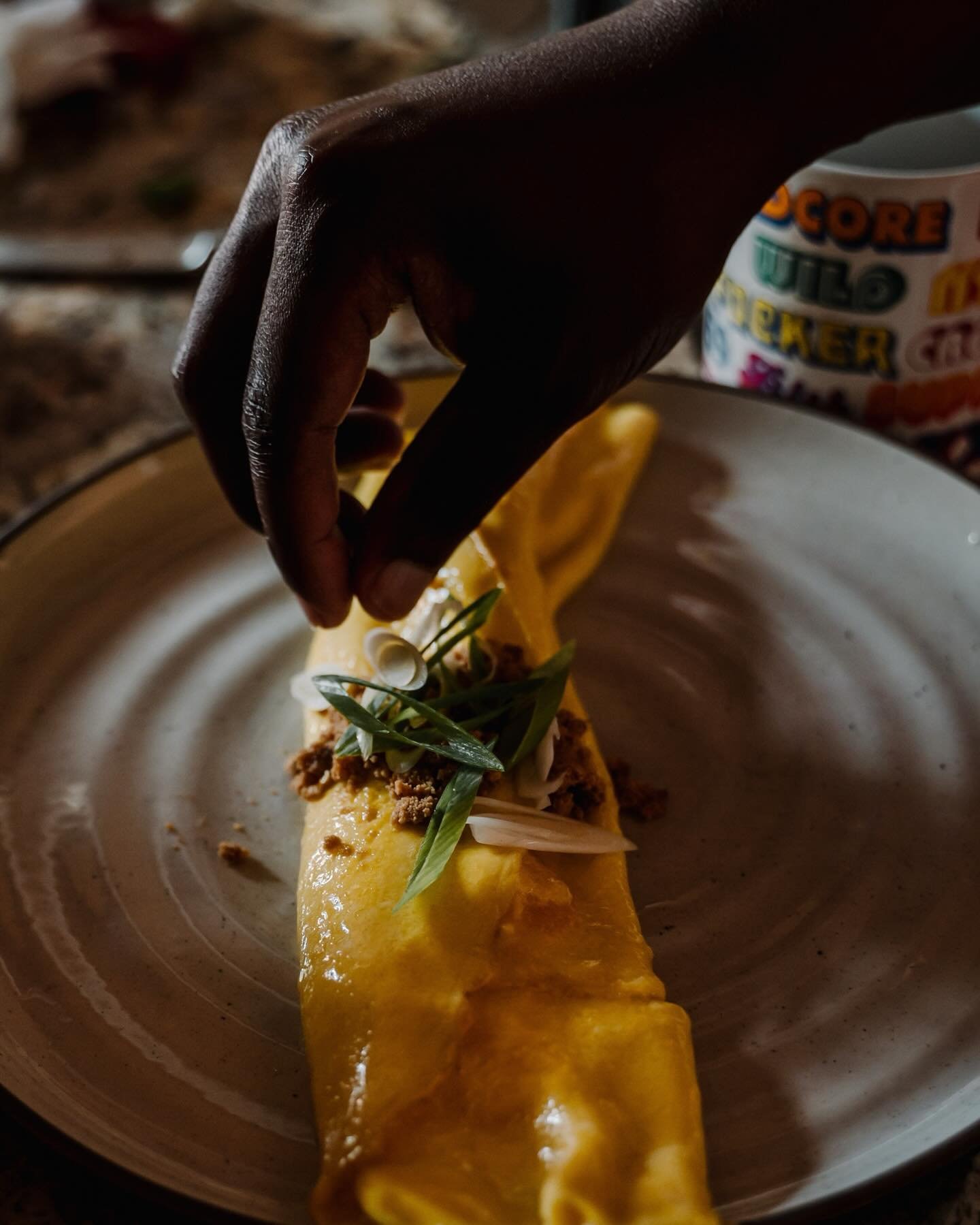Saturday mornings at home with my love. We brought back so many tins from Portugal. DeAngelo topped this omelet with the illusive sardine roe we found in Lisbon.