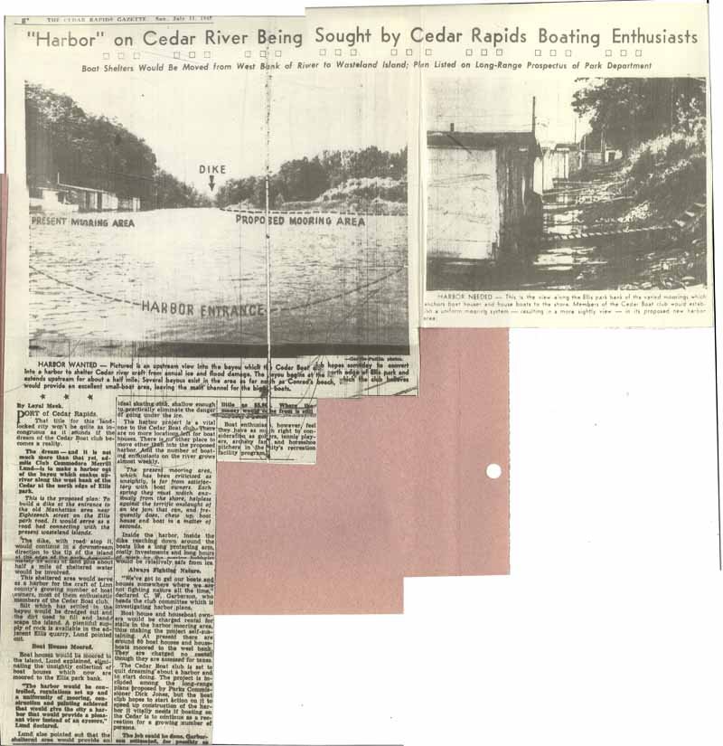 Gazette article July 11, 1948 shows picture of proposed harbor area