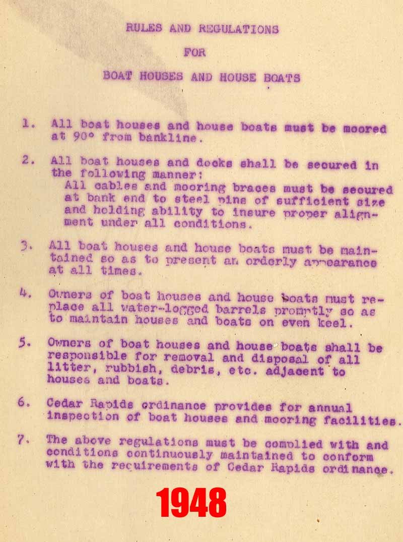 Rules and Regulations for Boat Houses 1948