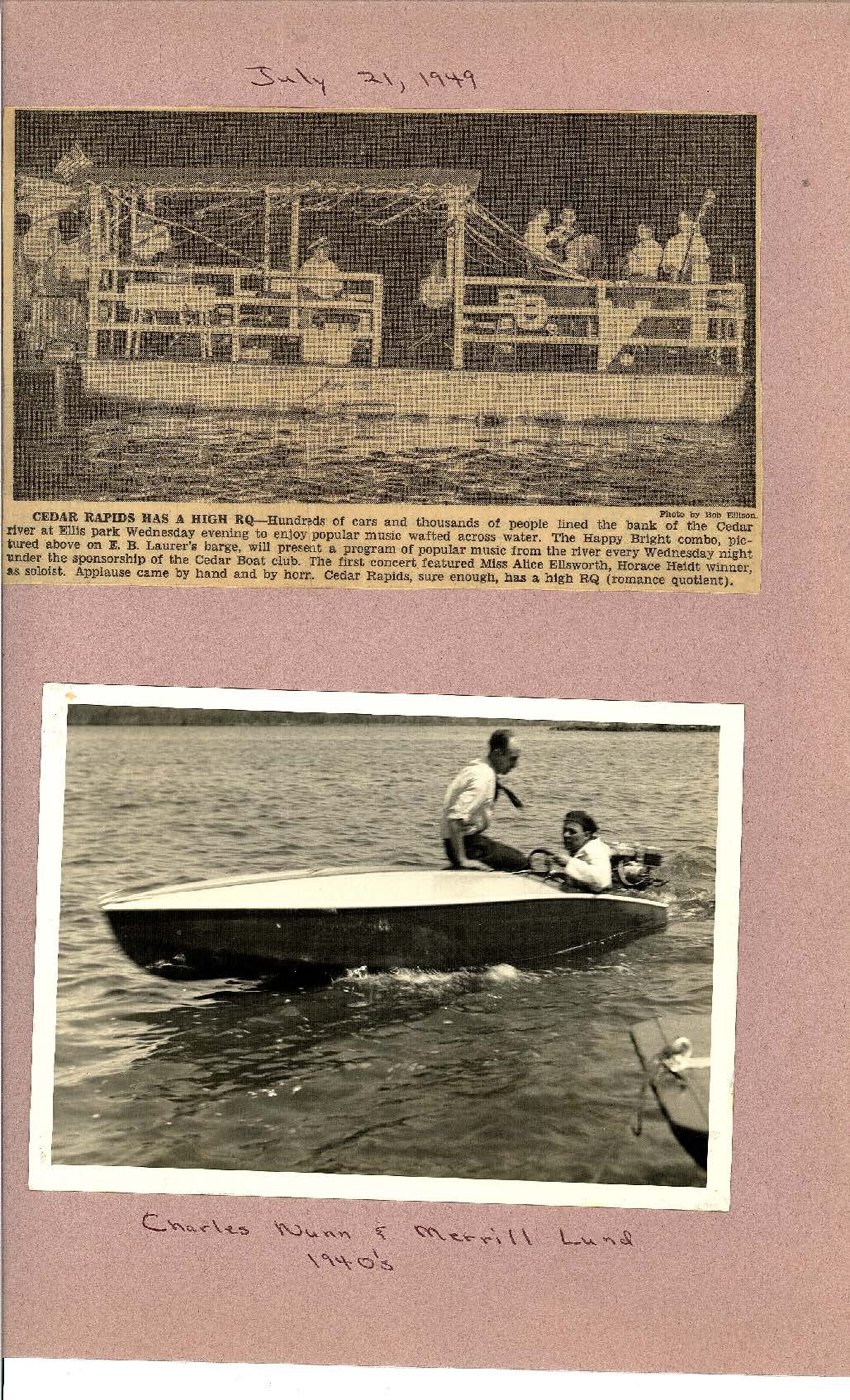 Gazette Photo July 21, 1949 showing band on boat | Photo of Charles Nunn &amp; Merrill Lund 1940's