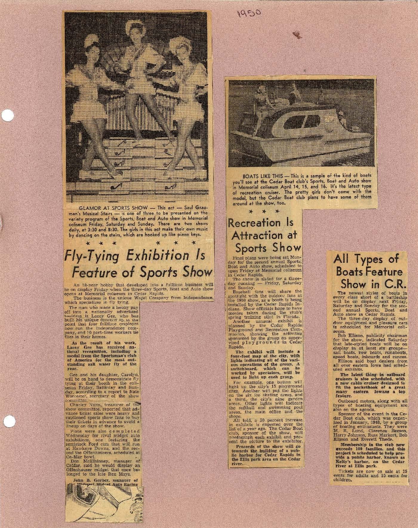 Gazette articles (3) 1950 regarding Boat and sports show