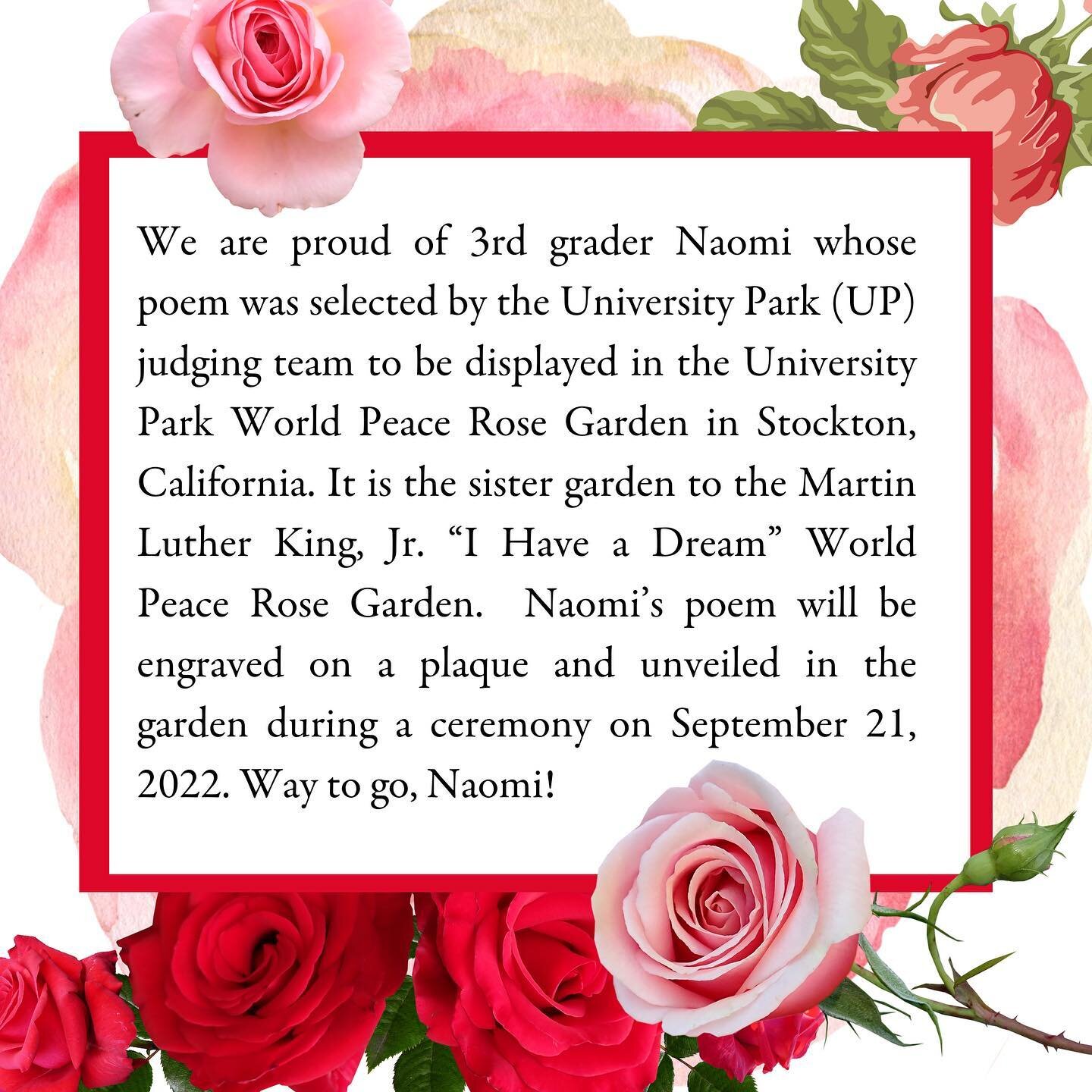 Congratulations to Naomi, Hope-Hill 3rd grader! 🌹 @apsupdate