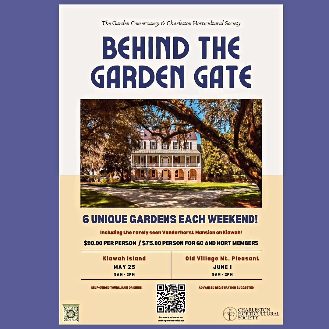 🌿🌸 Join us and The Garden Conservancy for &quot;Behind the Garden Gate&quot; tours! First, discover Kiawah's hidden garden gems on May 25th, then explore the historic and vibrant gardens of Old Village, Mt. Pleasant on June 1st. Get inspired by the