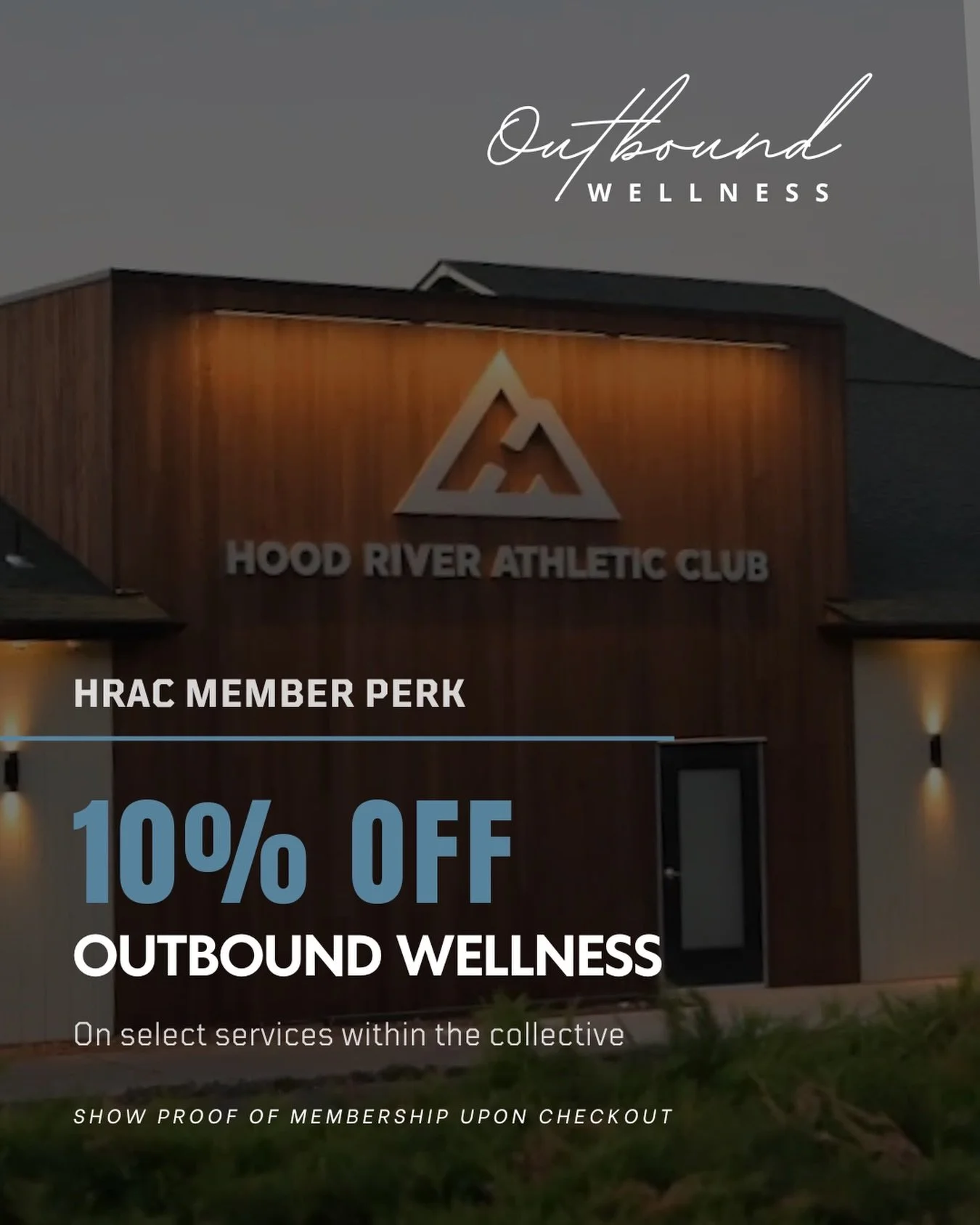 We love supporting the places that support how we live here in the Gorge. 
We&rsquo;ve officially partnered with Hood River Athletic Club.

HRAC members now receive **10% off select services at Outbound Wellness.

Whether you&rsquo;re training hard, 