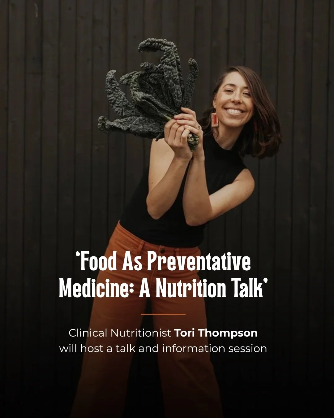 Clinical Nutritionist Tori Thompson will host a talk and information session, &lsquo;Food As Preventative Medicine: A Nutrition Talk,&rsquo; 

📍  Outbound Wellness 
📆  Thursday, April 30th
🕑  5:30 p.m.

This event is open to the public, offering g