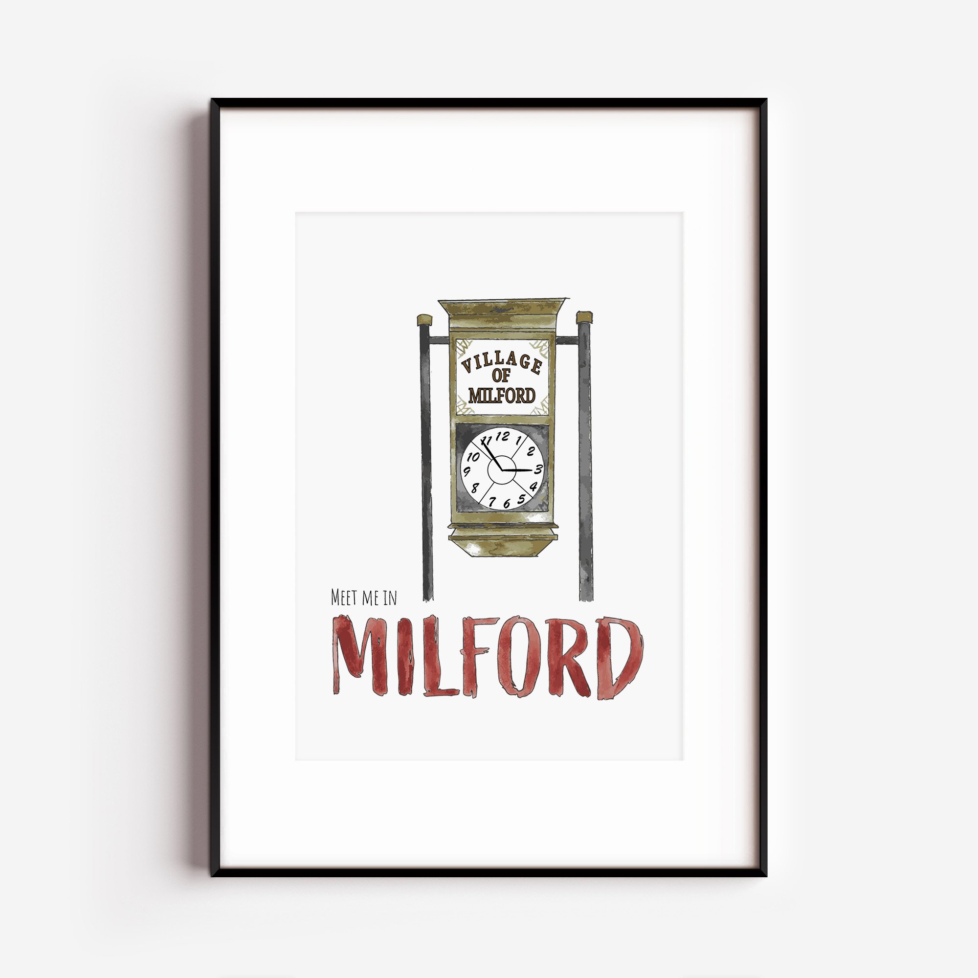 Meet Me in Milford Clock Print