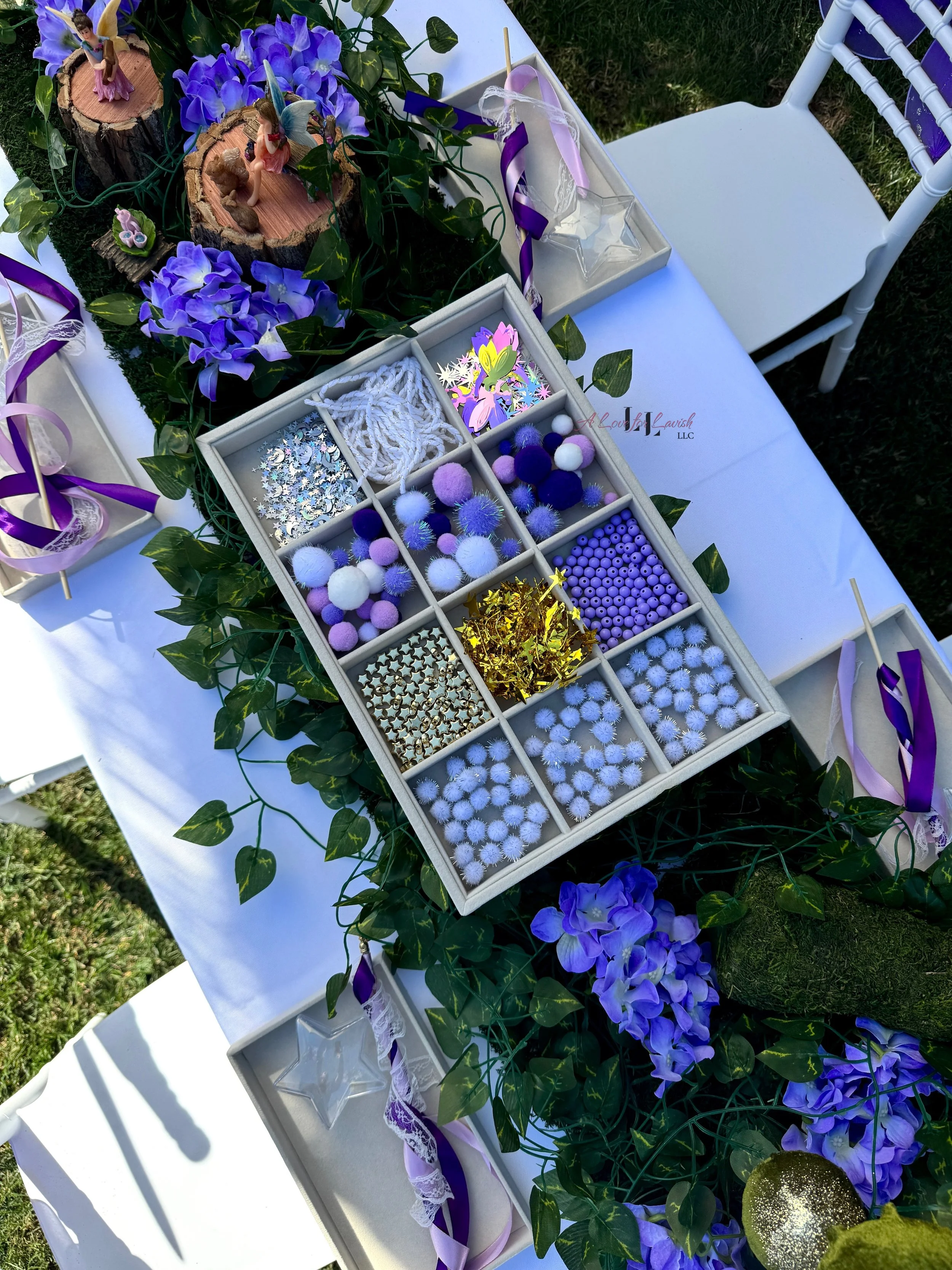 Fairy themed birthday party wands potions wand potion diy activity station kids party ideas activity tables table central valley bay area event planner stem science imagination creativity balloons balloon garland