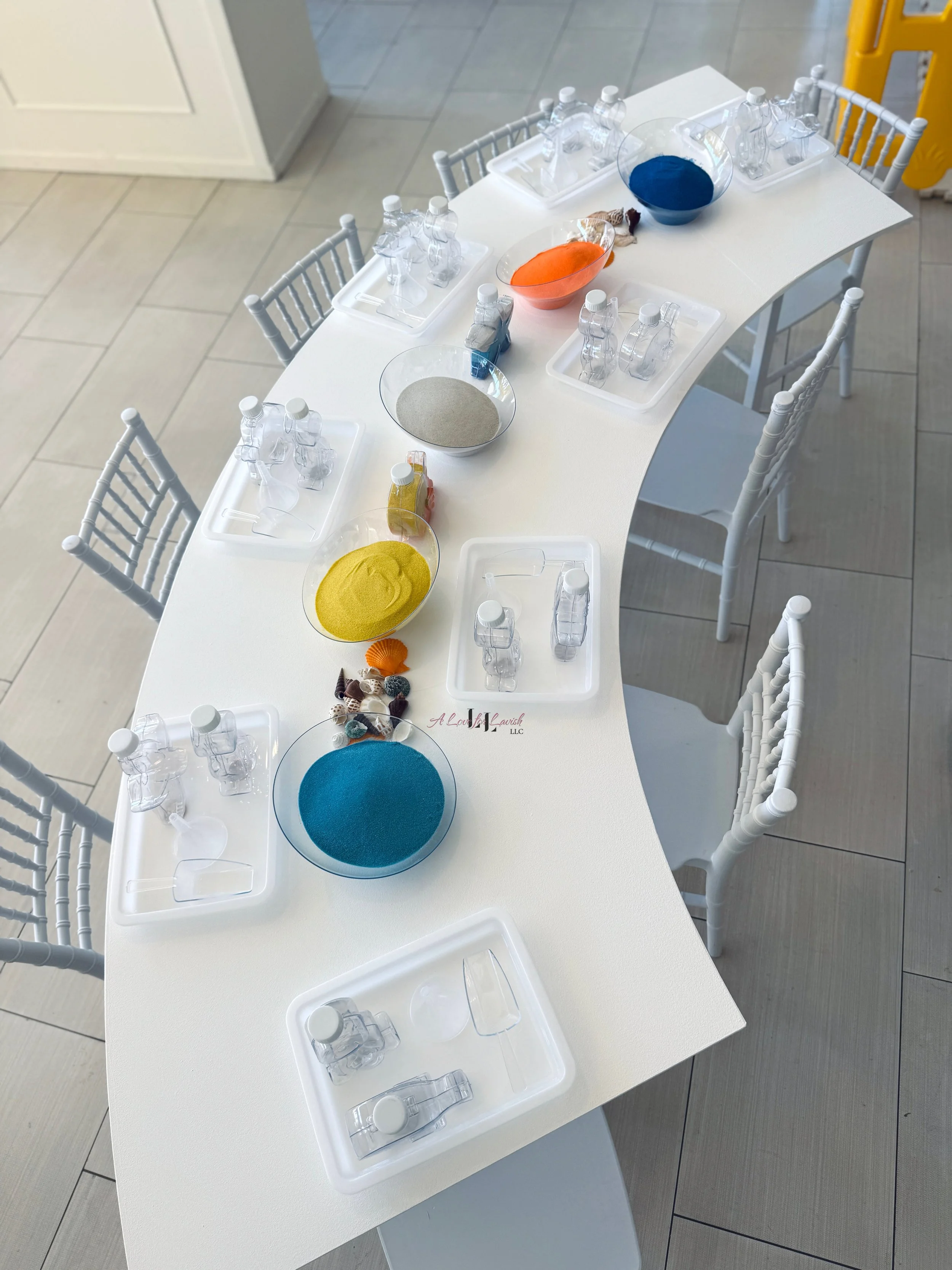 kids sand art station activity table sensory birthday party one in the sun summer theme beach colorful clay playdoh fun crafts art first birthday ideas 1st creative play activities hands on