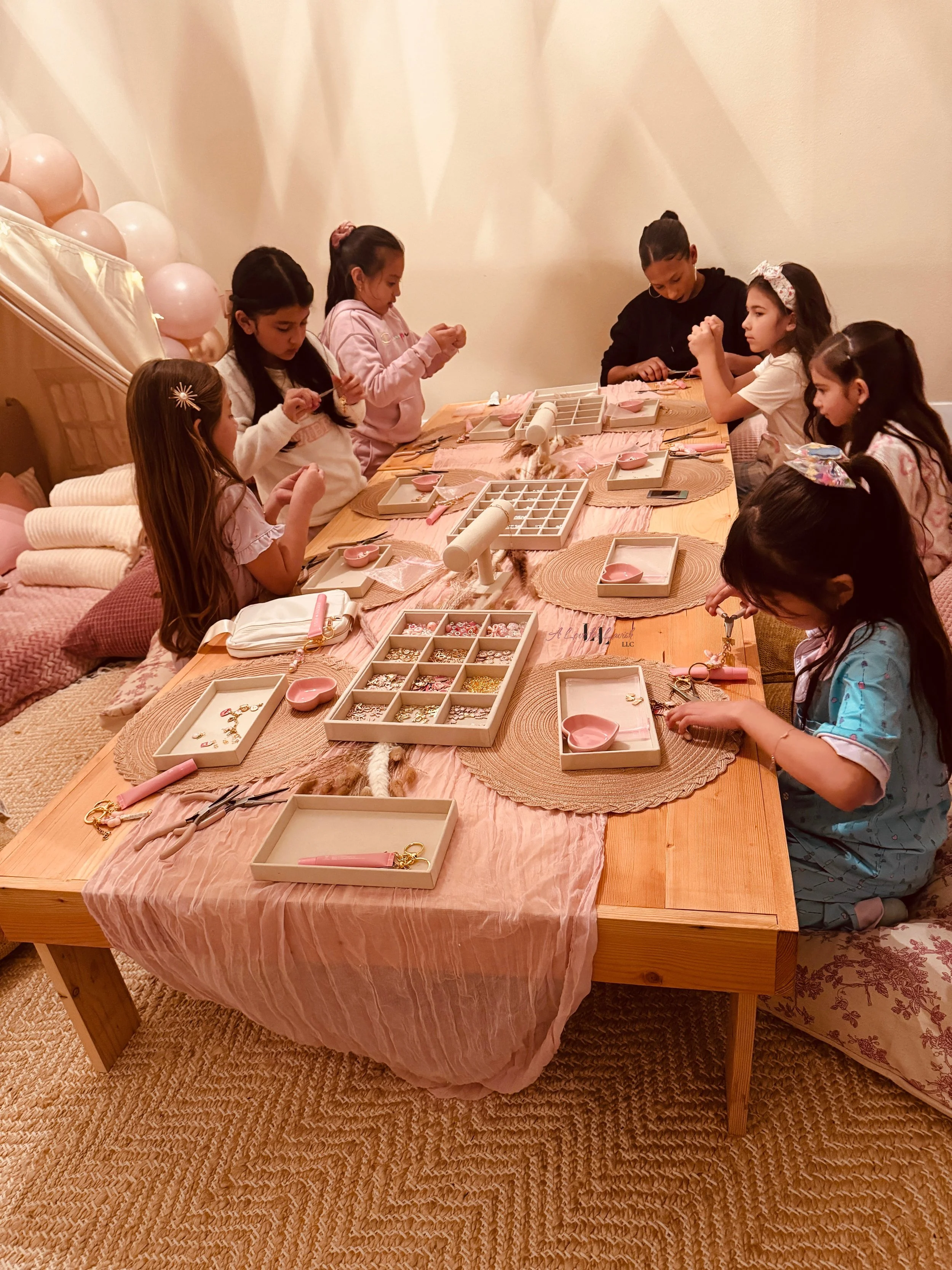 Kids craft activity table ideas birthday party girl girlhood charm bracelet bracelets charms best friends preteen teen teens custom stainless steel paper clip bay area central valley 