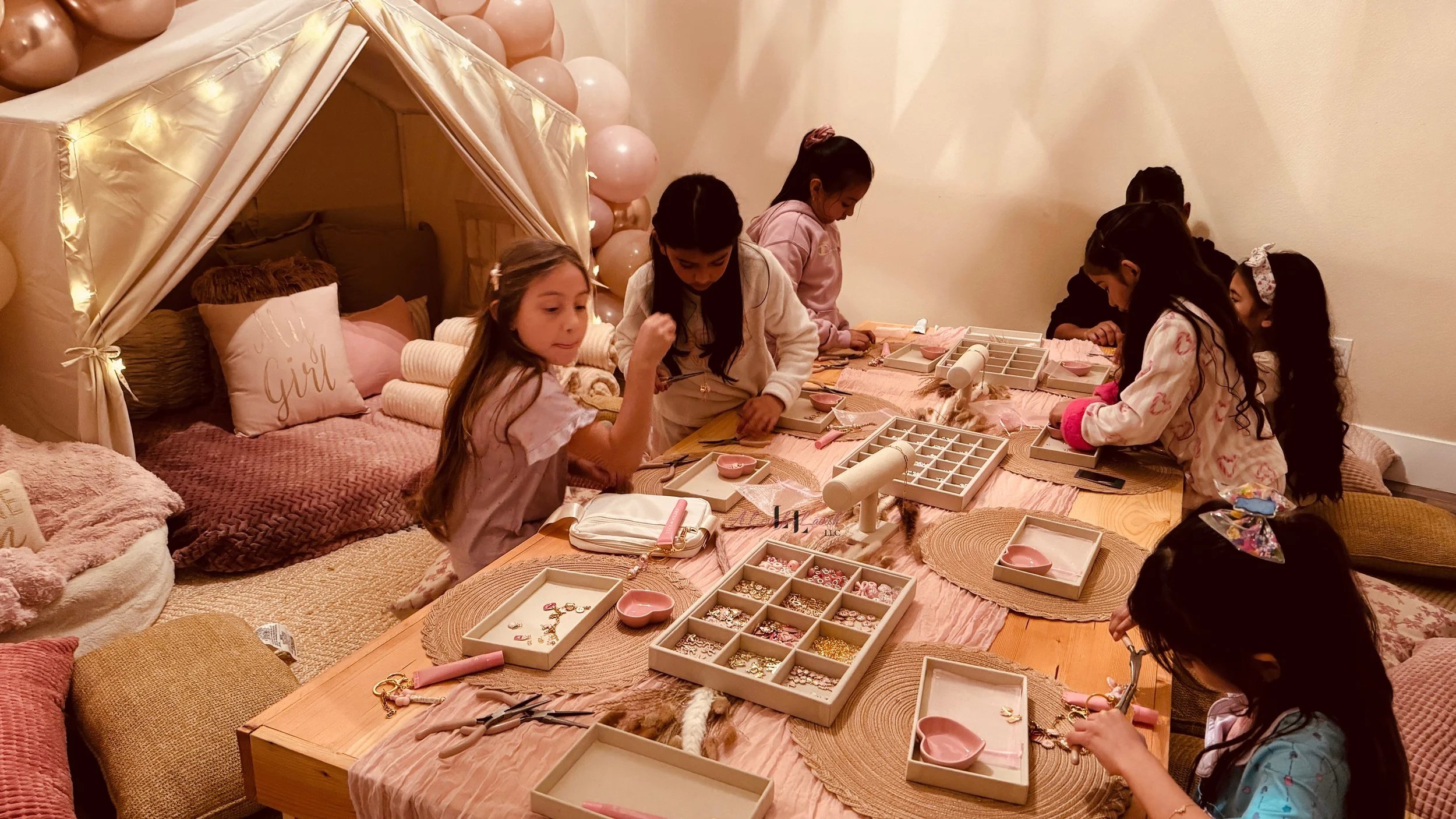 Kids craft activity table ideas birthday party girl girlhood charm bracelet bracelets charms best friends preteen teen teens custom stainless steel paper clip bay area central valley 