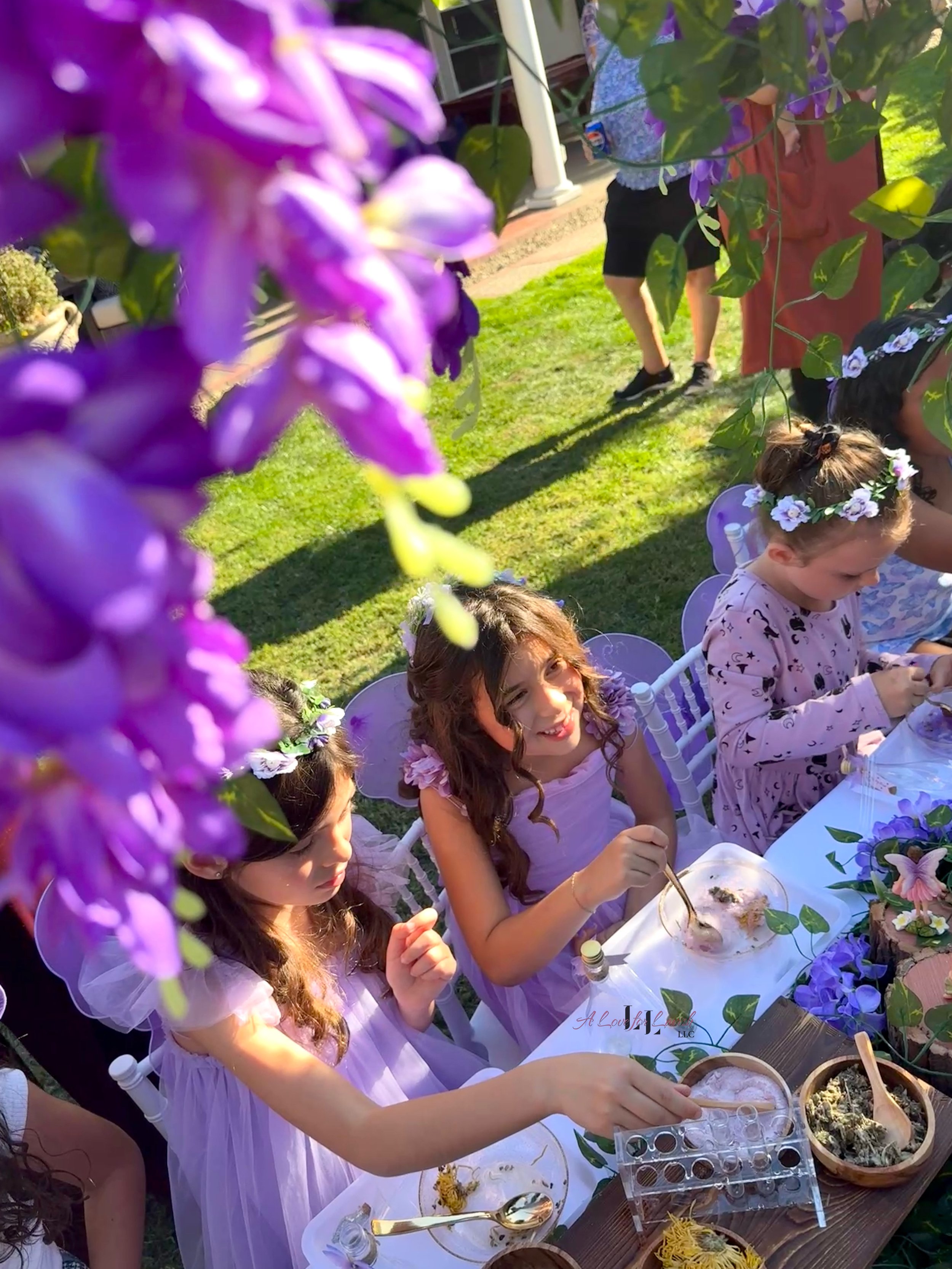 Fairy themed birthday party wands potions wand potion diy activity station kids party ideas activity tables table central valley bay area event planner stem science imagination creativity balloons balloon garland