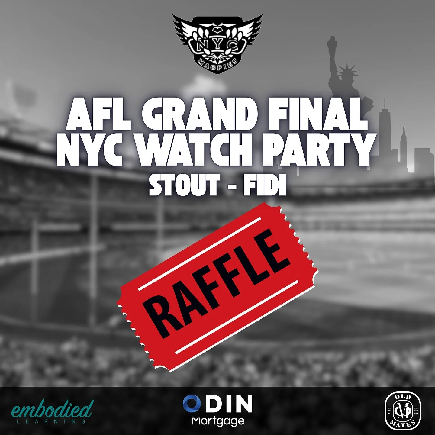 🎟️ RAFFLE 🎟️

Join us at our AFL GRAND FINAL NYC WATCH PARTY tomorrow night at @stoutnycfidi from 10:30pm! 

Be sure to get your raffle tickets for your chance to win some incredible prizes from&hellip;.

🎉 @stout_nyc 
🎉 @americajosh 
🎉 @gracehi