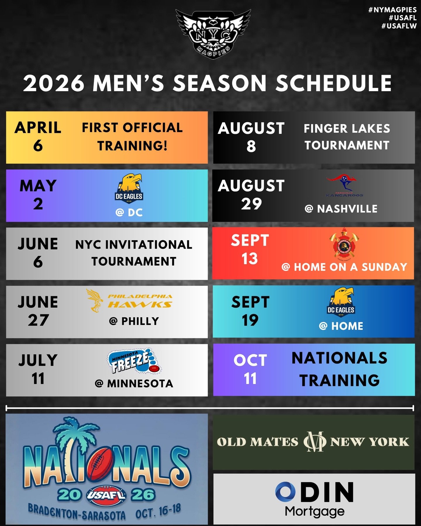 The Men&rsquo;s 2026 schedule is out! Come play, no experience needed.  #nycsports #aussierulesfooty #aussiesintheusa #nycfooty #usafl