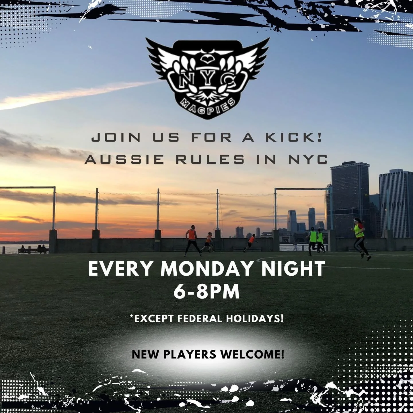 See you at Brooklyn Bridge Park Pier 5 Monday nights in 2026. Come and join us, no prior experience needed. 

#nycsports #aussiesintheusa #usafl #magpies #nycfooty