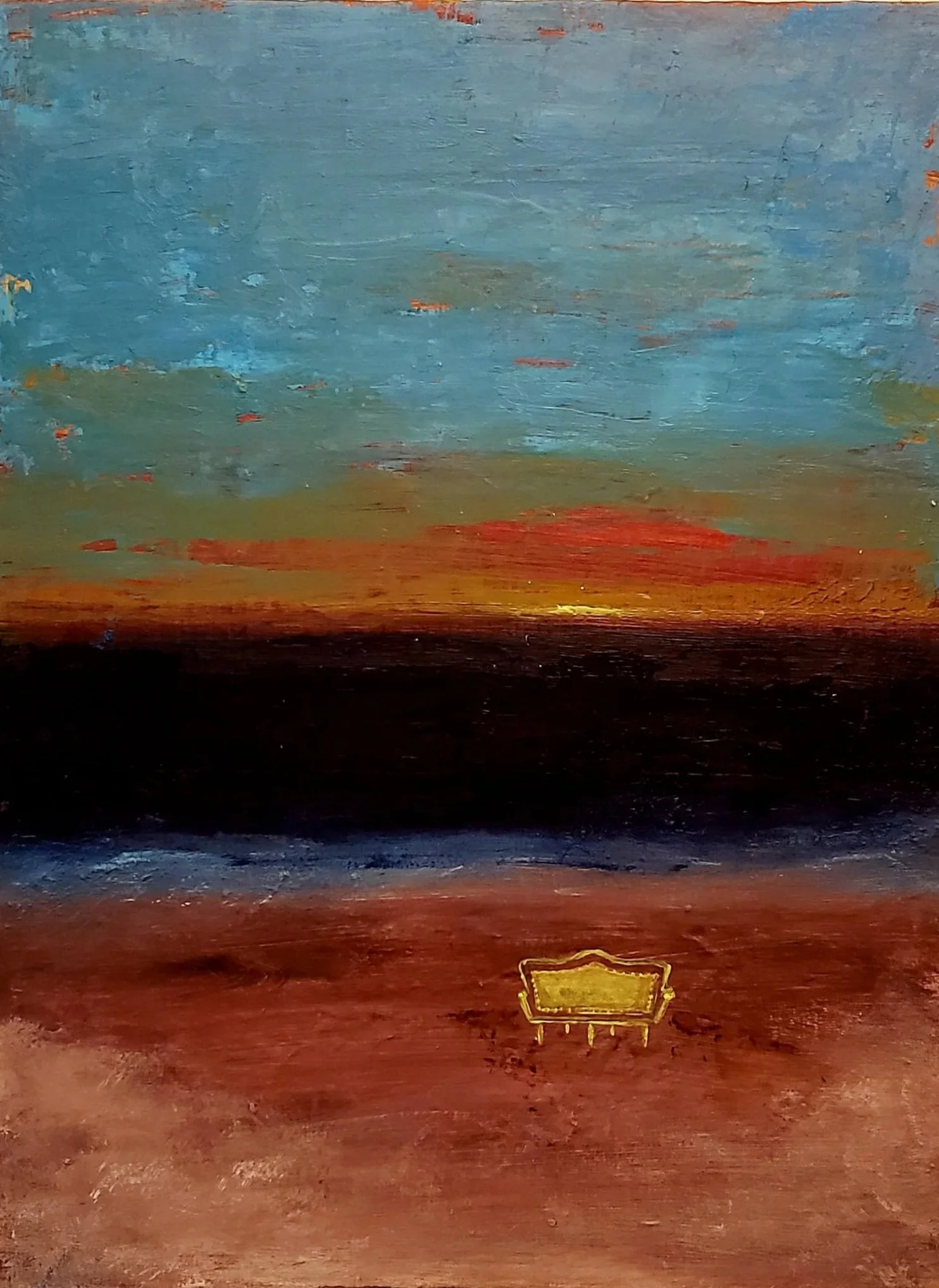 ROOM WITH A VIEW (GOLDEN SETTEE)   //    9 x 12  //   acrylic on canvas panel