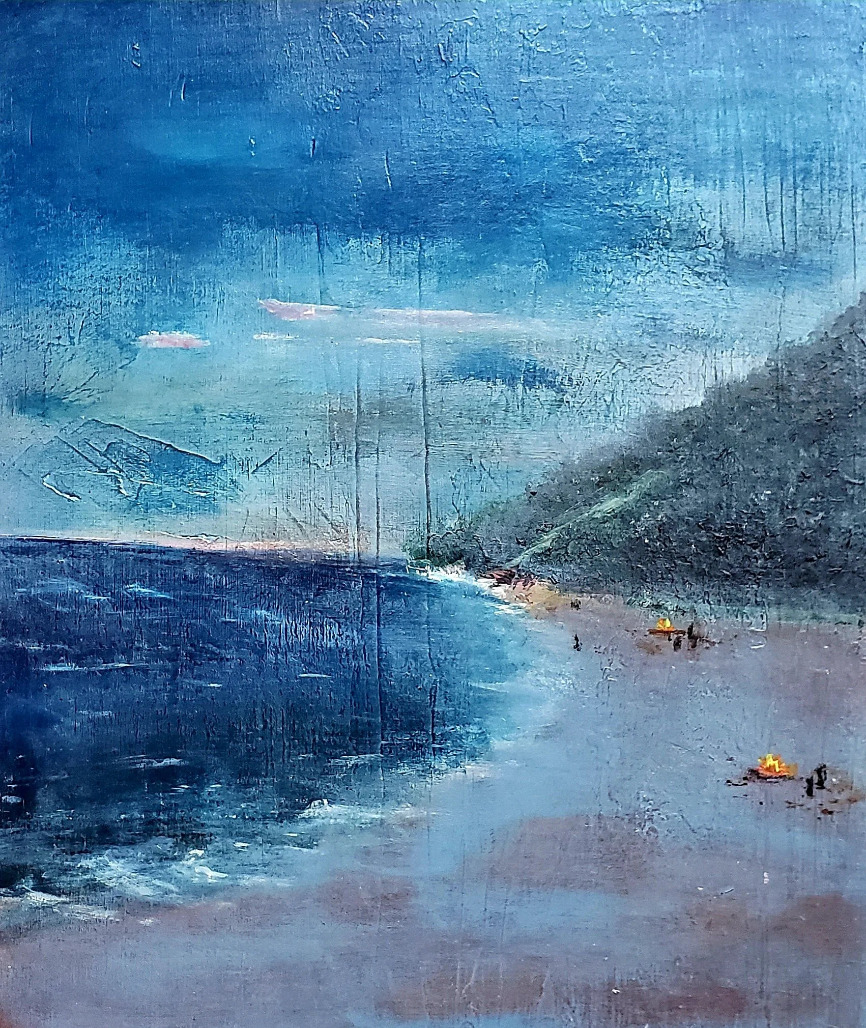 //  BEACH FIRES  //  9.25 x 11  //  acrylic + cobra oil on reclaimed wood