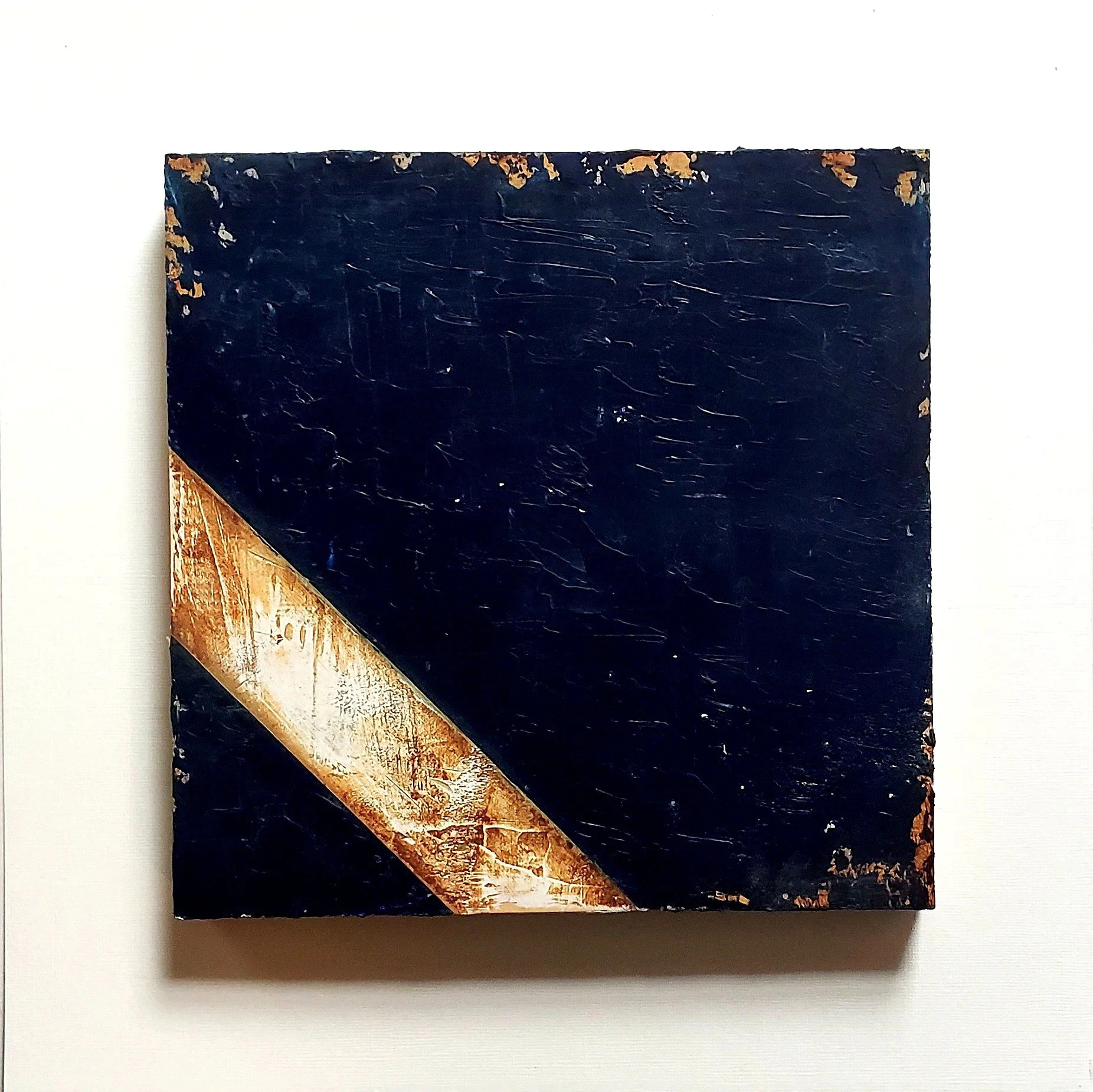 DIVER FURTHER DOWN  //  8 x 8  //  acrylic + cobra oil on reclaimed wood block 