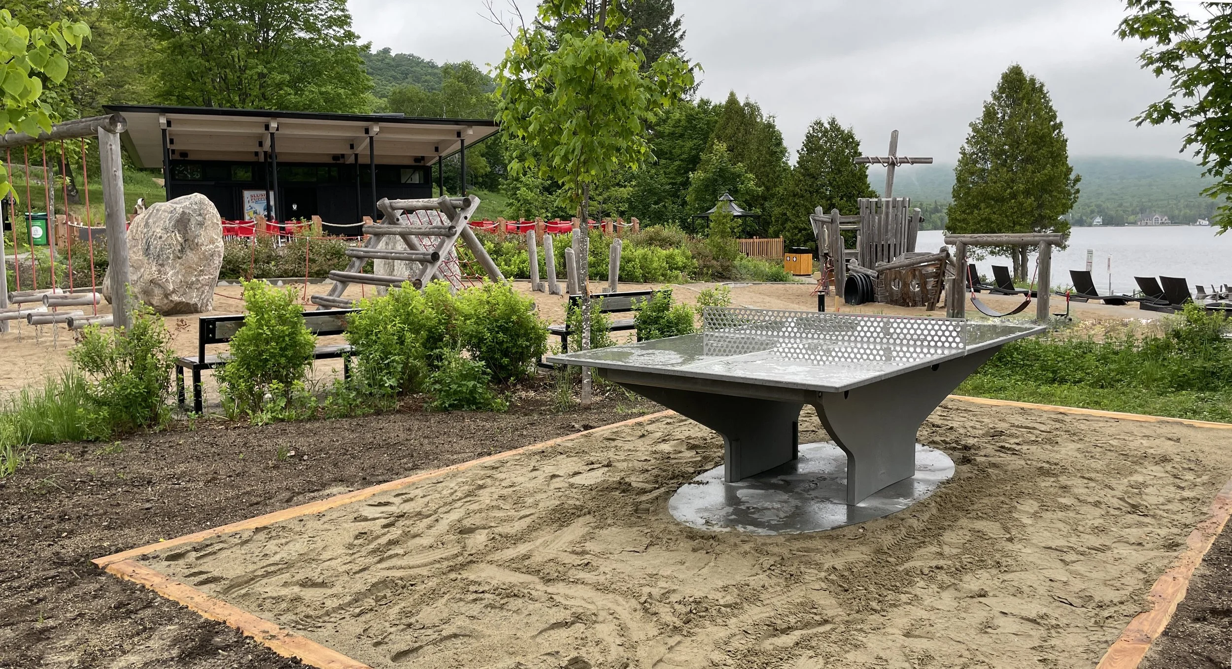 Outdoor concrete ping pong table on Ellipse slab at park SEPAQ Duchenay