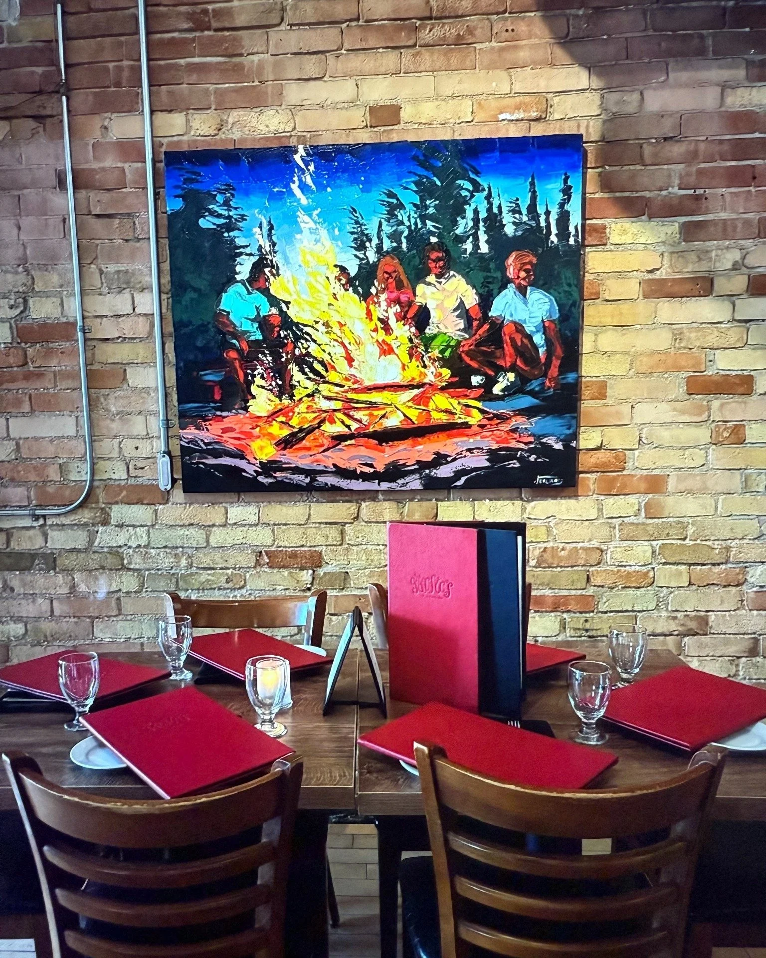 Summer Night
40x48
Acrylic on Canvas
Photo credit: Garlic's of London @garlicsoflondon 

Summer Night captures the timeless warmth of gathering around a crackling fire under the deep blue evening sky. 

The vibrant brushstrokes bring the flames to li